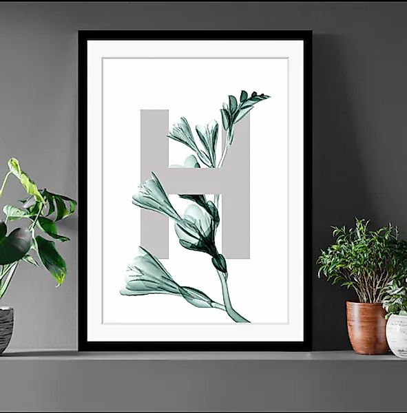 queence Bild »H-Flower«, Buchstaben, Blätter, gerahmt, Blume günstig online kaufen