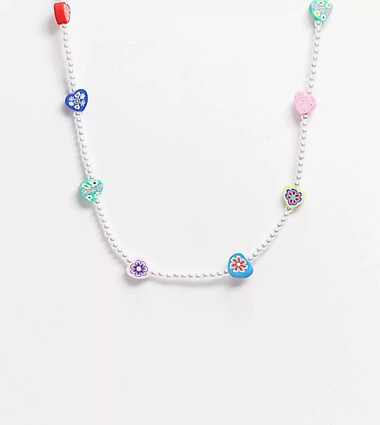 ASOS DESIGN Curve – Halskette mit Blumen und Perlen-Mehrfarbig günstig online kaufen