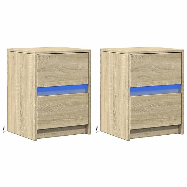 vidaXL Nachttische mit LED-Leuchten 2 Stk, Sonoma Eiche Holzwerkstoff 85203 günstig online kaufen