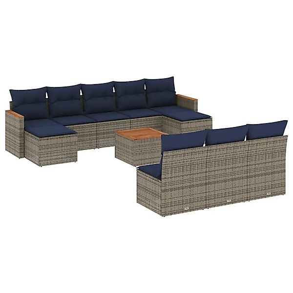 vidaXL 11-Tlg Gartensofa-Set mit Kissen Grau Polyrattan 3226397 günstig online kaufen