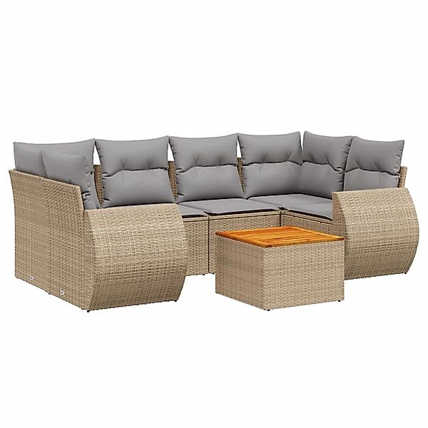 vidaXL 7-Tlg Garten-Sofagarnitur mit Kissen Beige Poly Rattan 3224904 günstig online kaufen