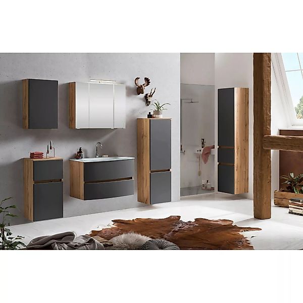 Held Möbel Waschtisch-Set Salerno 80 x 200 x 49 cm Eiche-Grau mit Becken We günstig online kaufen