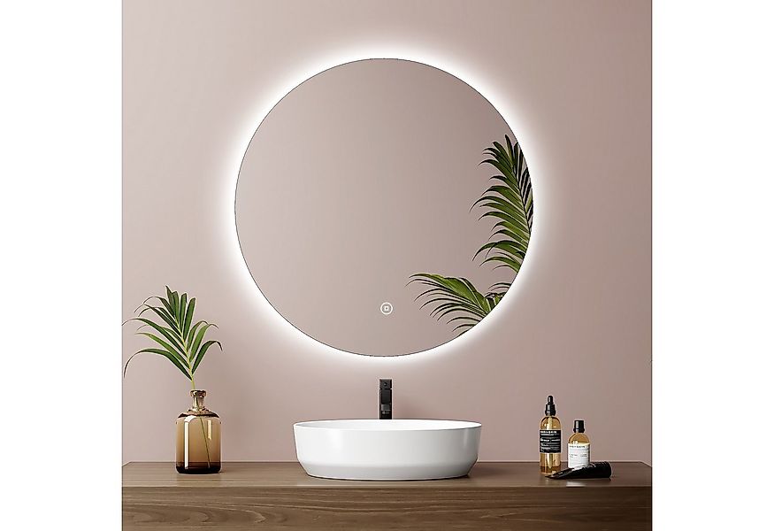 EMKE Badspiegel Rund mit LED Beleuchtung Wandspiegel ohne Rahmen (50~80cm, günstig online kaufen