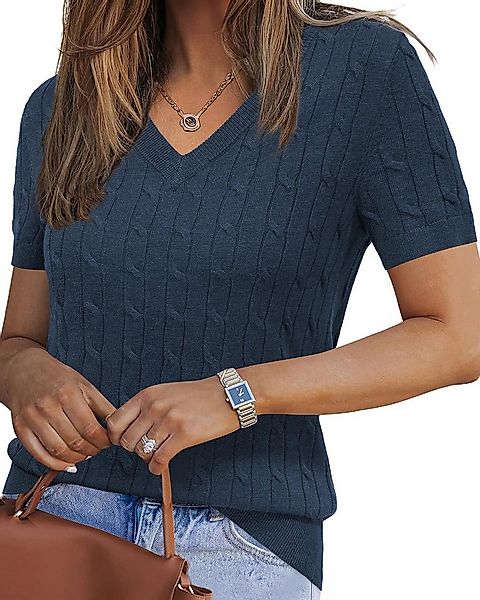 Arach&Cloz Strickpullover Damen Pullover Wollmischung Kurzarm V Ausschnitt günstig online kaufen