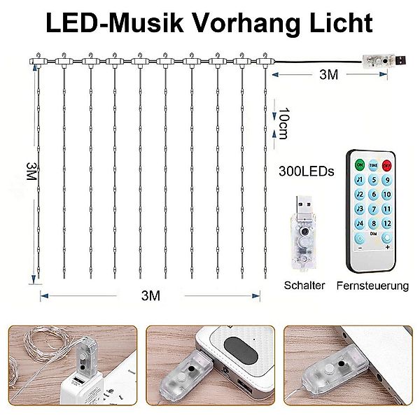 Sunicol LED-Lichterkette 300LED Vorhang Lichterketten,Hochzeit Party günstig online kaufen
