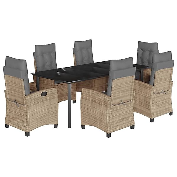 vidaXL 7-Tlg Garten-Essgruppe mit Kissen Beigemischung Poly Rattan 3212839 günstig online kaufen
