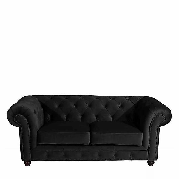 Zweisitzer schwarz Chesterfield aus Samtvelours 196 cm breit günstig online kaufen