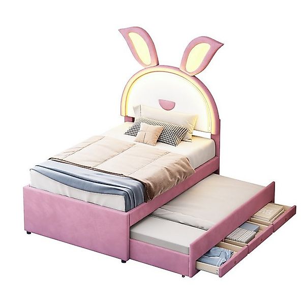 Fanttik Kinderbett Kinder-Polsterbett mit Schlafsofa & RGB-LED – Samtstoff günstig online kaufen