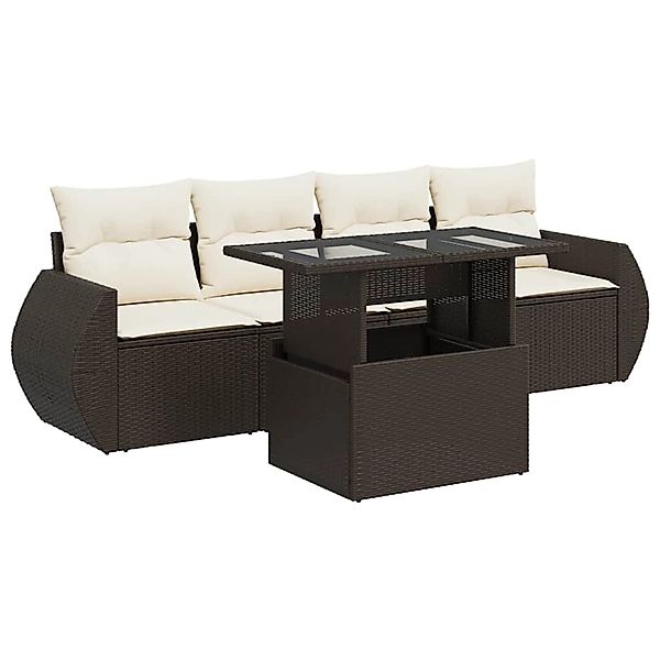 vidaXL 5-Tlg Garten-Sofagarnitur mit Kissen Braun Poly Rattan 3326564 günstig online kaufen