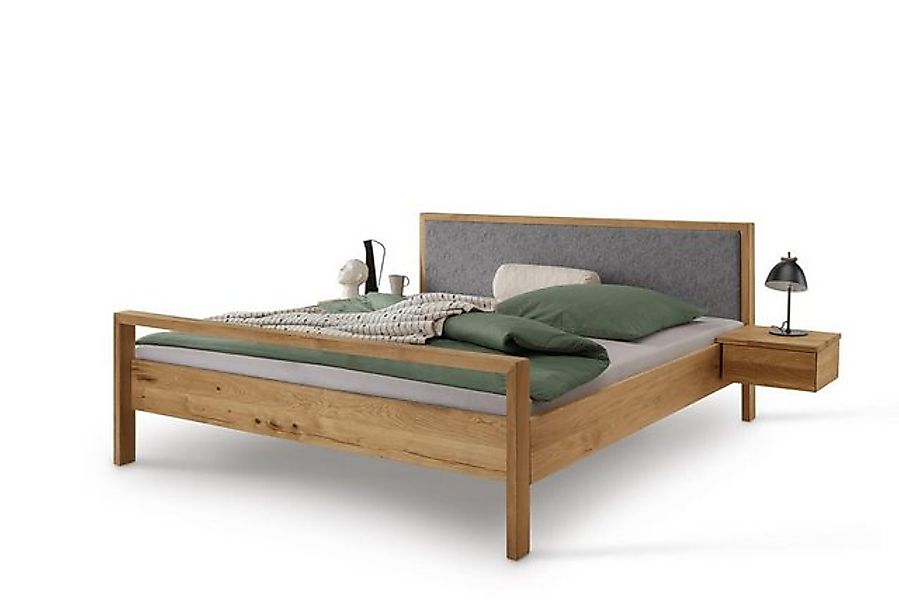 Natur24 Einzelbett Doppelbett Bett Aalbe 160x200 Eiche Massiv Filz-Kopfteil günstig online kaufen