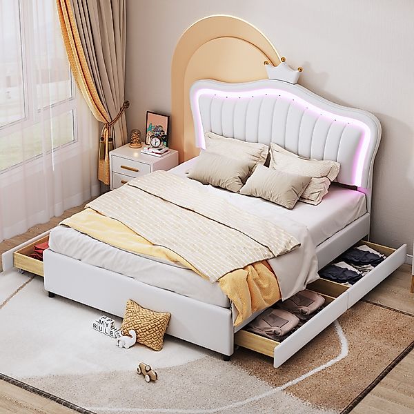 STILVORA Kinderbett 140x200 Polsterbet mit LED-Leuchten&Stauraum,Jugendbett günstig online kaufen