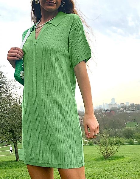 ASOS DESIGN – Minikleid mit Kragen-Detail in Grün günstig online kaufen
