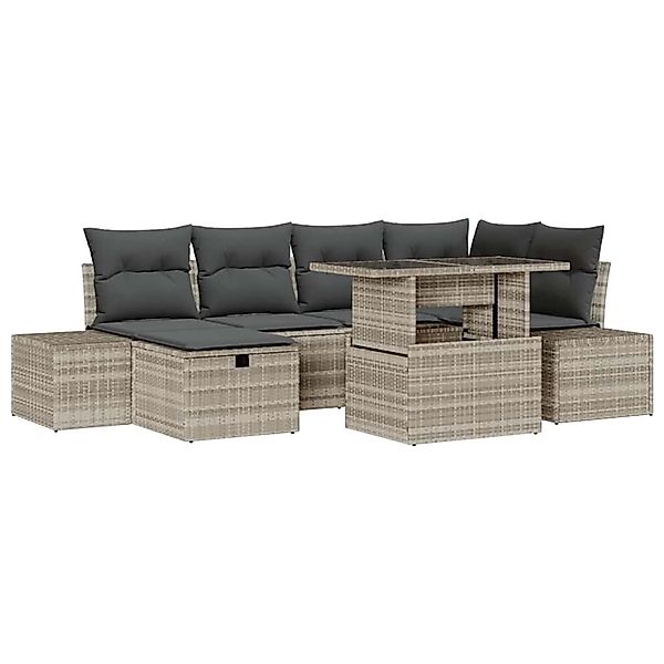 vidaXL Garten-Sofa-Set Höhenverstellbar 7-Tlg Hellgrau Poly Rattan 3361211 günstig online kaufen