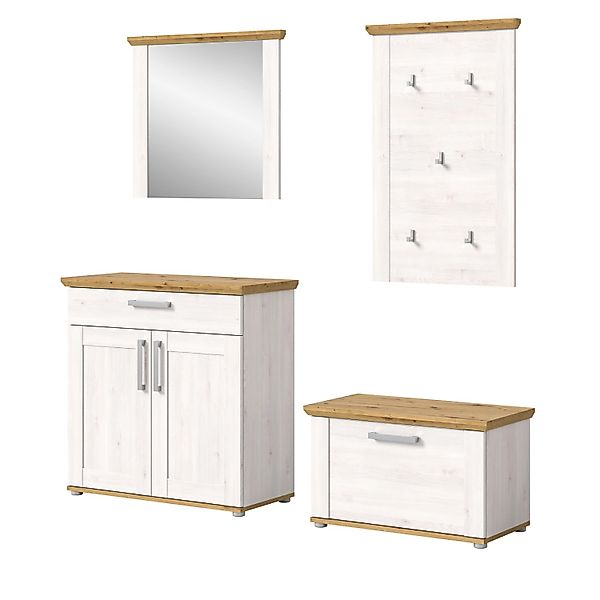 Inn.Furn Garderoben-Set 4-teilig Weiß Lärche 190 cm Landhaus Mirano günstig online kaufen