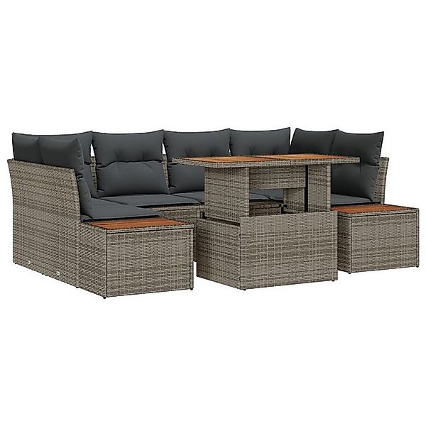 vidaXL Loungesofa 7-tlg. Garten-Essgruppe mit Kissen Grau Poly Rattan, 6 Te günstig online kaufen