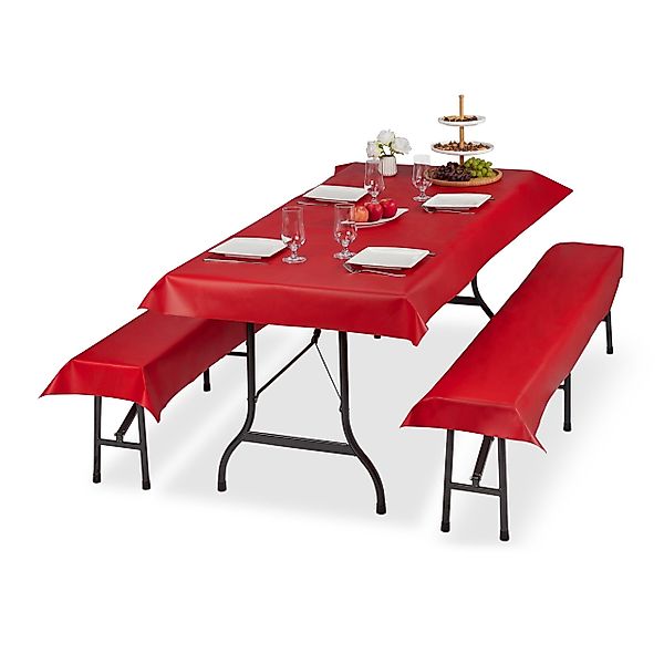 relaxdays Bierzeltgarnitur Auflage 3er Set, Rot günstig online kaufen