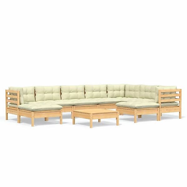 10-tlg. Garten-lounge-set Mit Creme Kissen Massivholz Kiefer günstig online kaufen