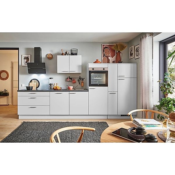 pino Küchenzeile 370 cm Lichtgrau Anschlag rechts 1 Geräte-, 1 Apothekersch günstig online kaufen