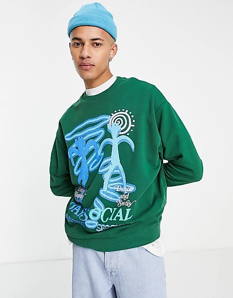ASOS Daysocial – Oversize-Sweatshirt in Dunkelgrün mit großem Grafikprint v günstig online kaufen