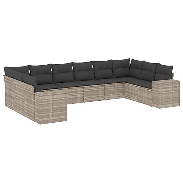 vidaXL 10-Tlg Garten-Sofagarnitur mit Kissen Hellgrau Poly Rattan 3255409 günstig online kaufen