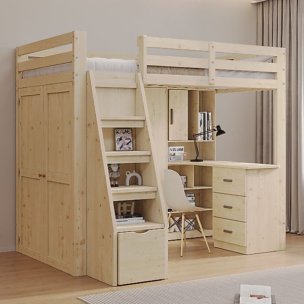 HAUSS SPOLE Hochbett 90x200cm mit Stauraumleiter, günstig online kaufen