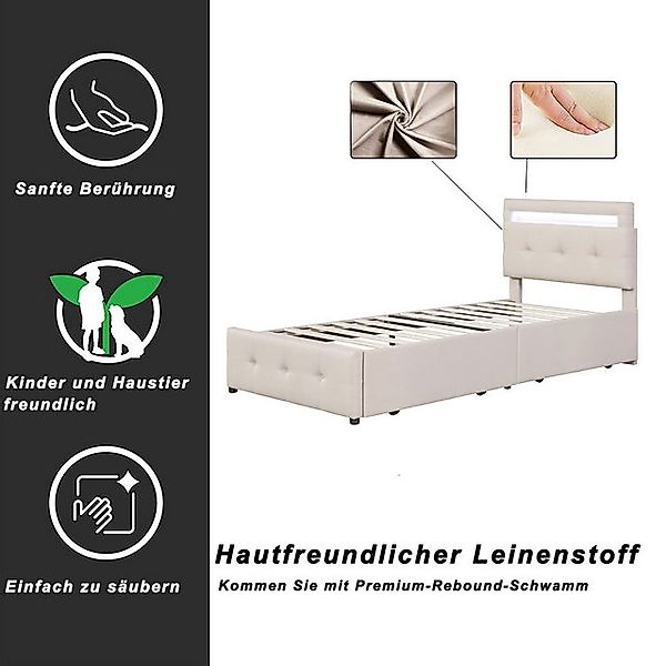 STILVORA Polsterbett 90x200 Kinderbett mit Stauraum und LED-Licht,Jugendbet günstig online kaufen