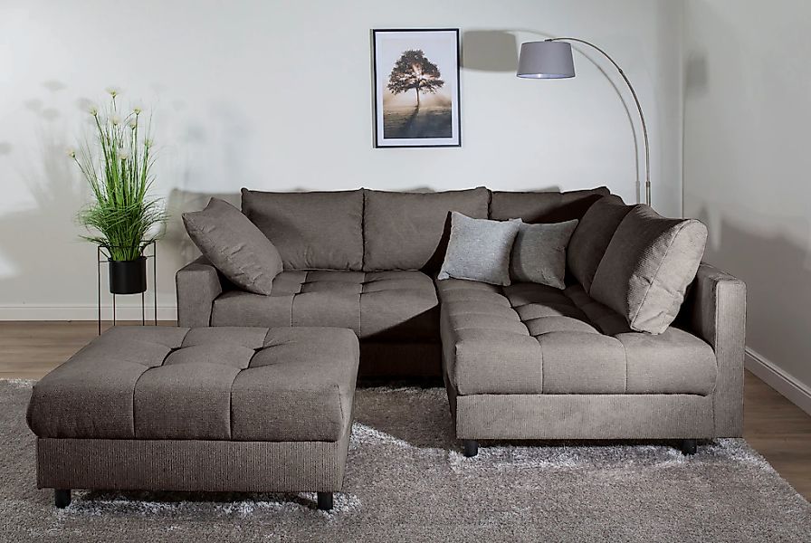 Home affaire Ecksofa "Toni L-Form, B: 215 cm", mit Hocker & 2 Zierkissen, F günstig online kaufen