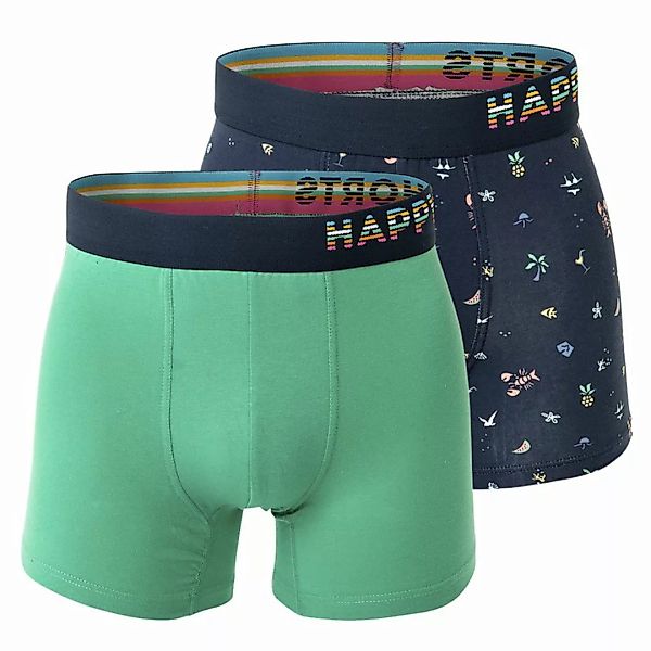 Happy Shorts Herren Boxer Shorts, 2er Pack - Retro Jersey, Logobund Sea1 L günstig online kaufen
