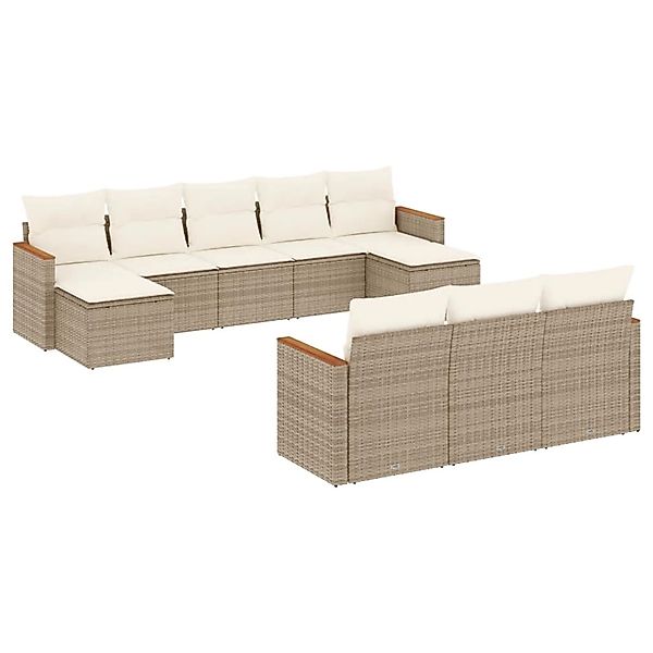 vidaXL 10-Tlg Garten-Sofagarnitur mit Kissen Beige Poly Rattan 3258817 günstig online kaufen