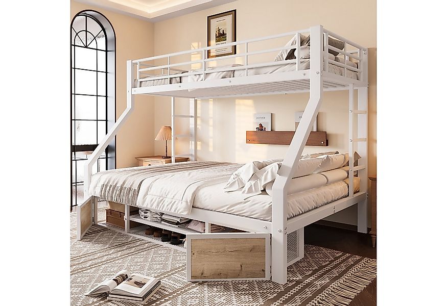 Flieks Etagenbett, Metall Kinderbett 90×200cm+140x200cm mit Schuhschrank un günstig online kaufen