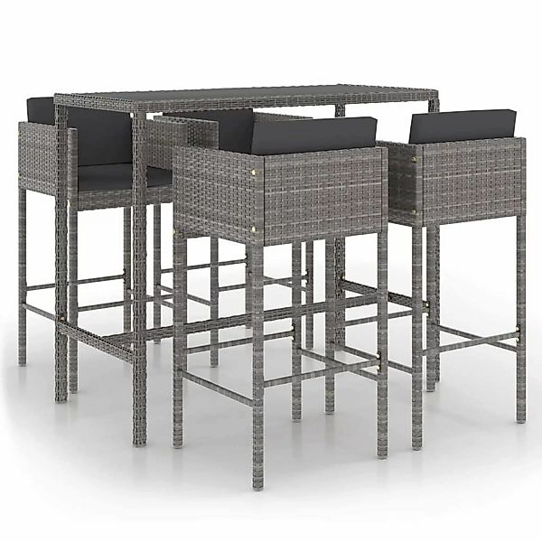 5-tlg. Gartenbar-set Mit Kissen Poly Rattan Grau günstig online kaufen