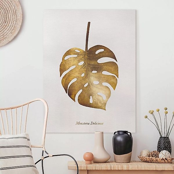 Leinwandbild - Hochformat Gold - Monstera günstig online kaufen