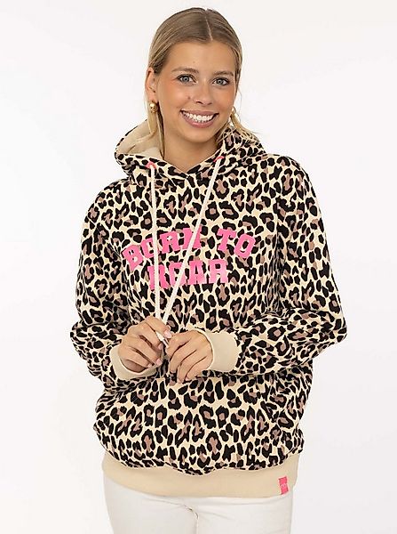 Zwillingsherz Hoodie "Born to roar" Leo Muster, pinker Schriftzug, Kordel, günstig online kaufen