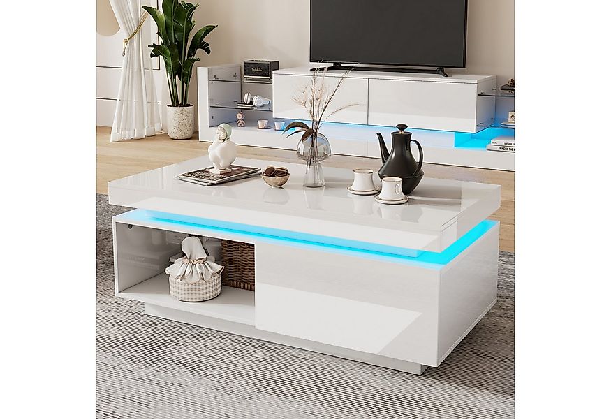 HAUSS SPOLE Couchtisch Hochglanz-Couchtisch mit LED-Beleuchtung, mit Schubl günstig online kaufen