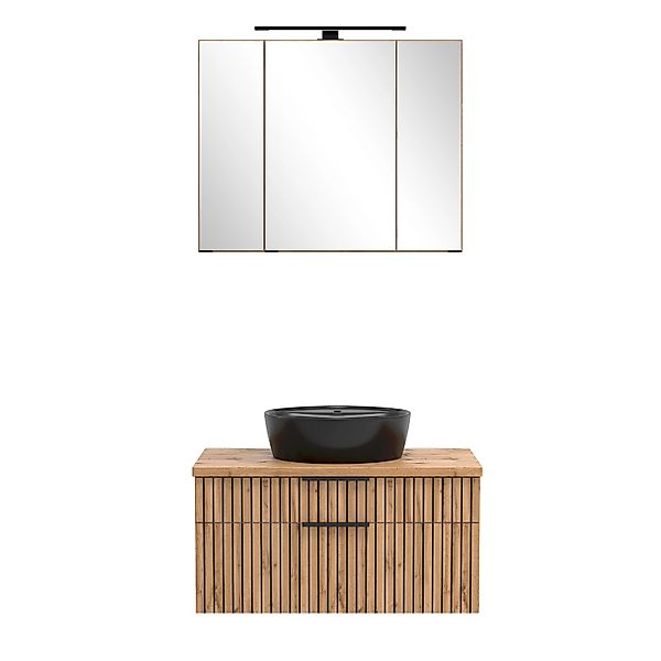 Held Möbel Waschtisch-Set Keramikbecken Schwarz 200 x 80 x 47 cm Eiche 2-tl günstig online kaufen