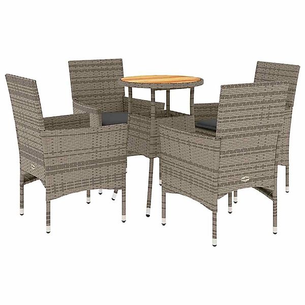 vidaXL 5-Tlg Garten-Essgruppe mit Kissen Grau Poly Rattan Akazie 3278732 günstig online kaufen