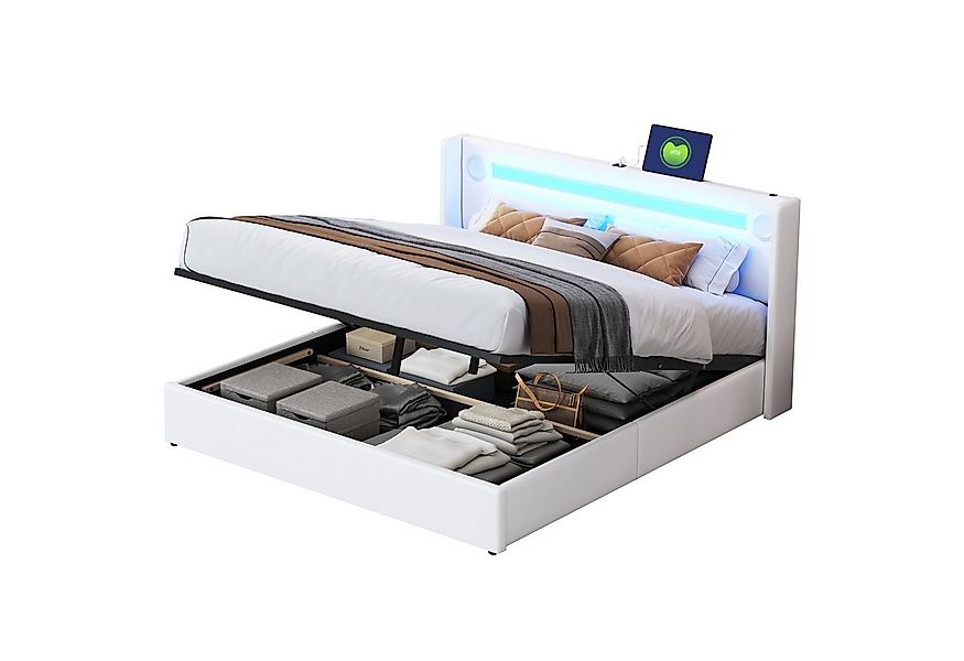 Flieks Polsterbett, LED Beleuchtung/Bluetooth/USB-Aufladen Doppelbett 160x2 günstig online kaufen