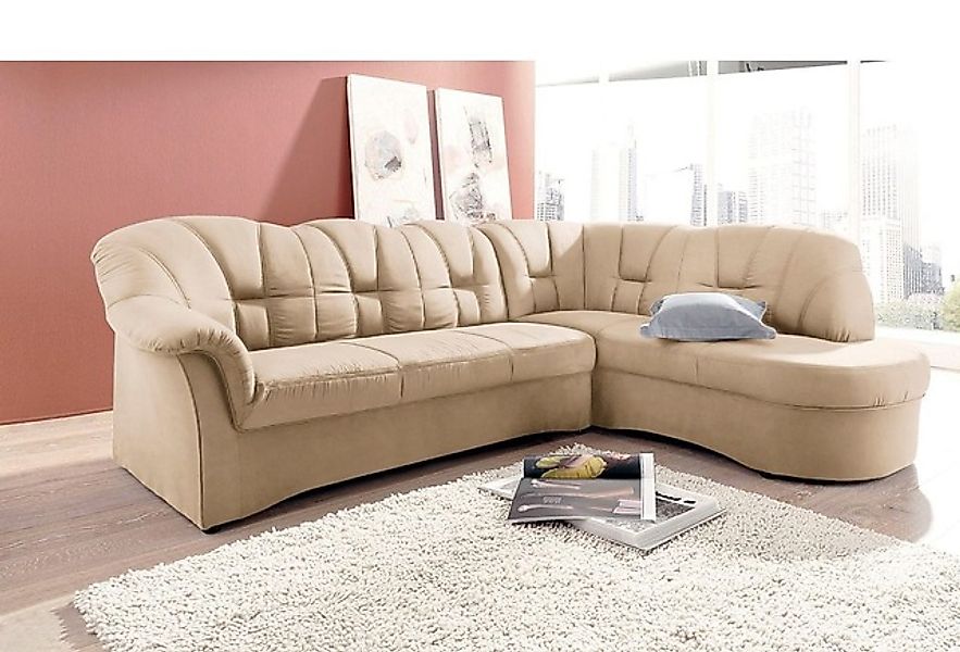 DOMO collection Ecksofa »Papenburg, zeitlose Rückensteppung, elegante Armle günstig online kaufen