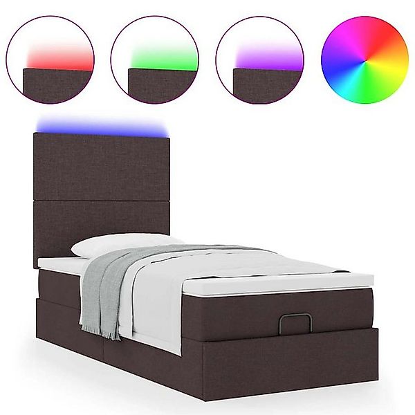 vidaXL Bett Ottomane Bett mit Matratze & LEDs Dunkelbraun 90x200 cm Stoff günstig online kaufen