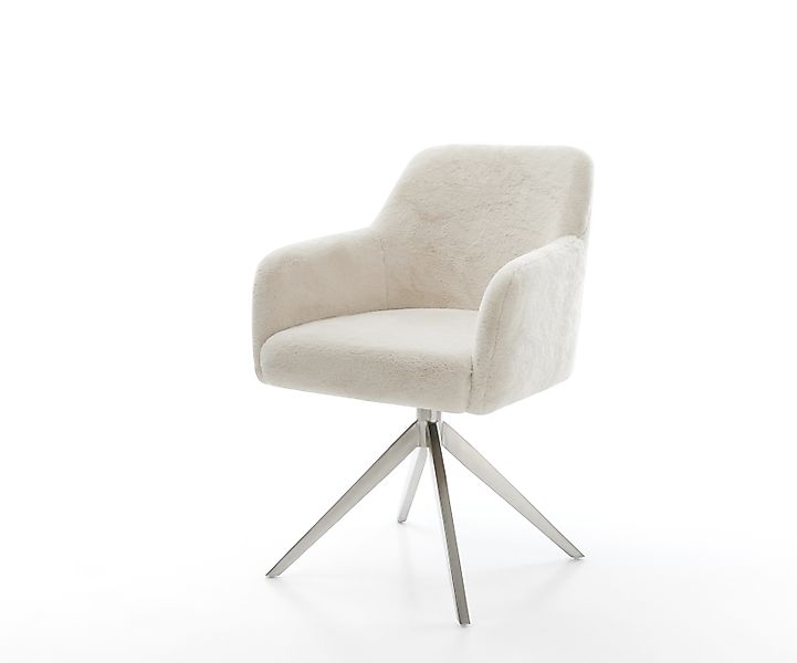 Drehstuhl Greg-Flex Plüsch Creme-Weiß Kreuzgestell breit Edelstahl 360° dre günstig online kaufen