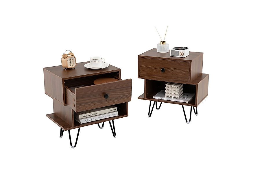 COSTWAY Nachttisch (2-St), 2er Set, mit Schublade & offenem Fach günstig online kaufen