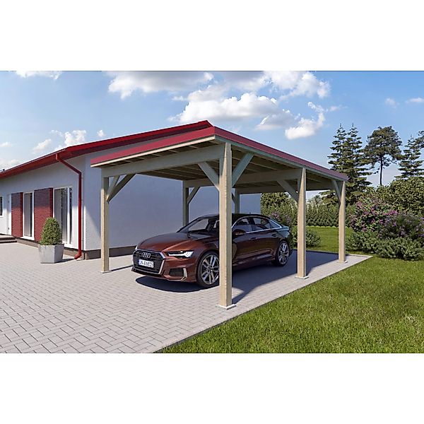 Holzbrüder Carport Ralf 24m² Imprägniert-Rot günstig online kaufen