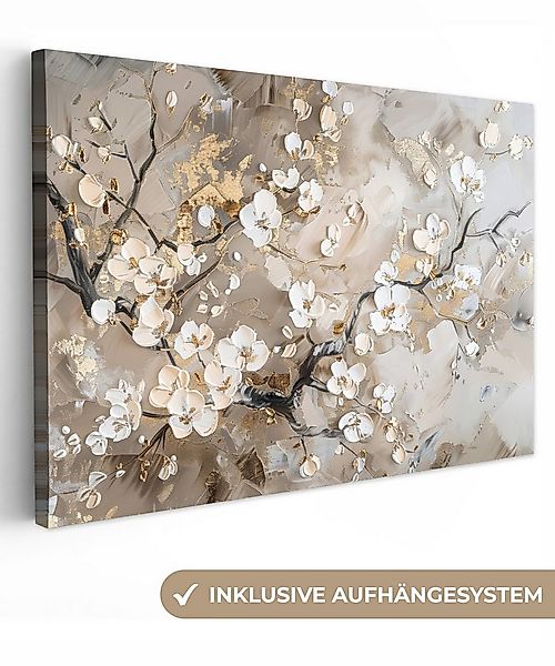 OneMillionCanvasses® Leinwandbild Blumen - Weiß - Gold - Beige - Luxus, Fot günstig online kaufen