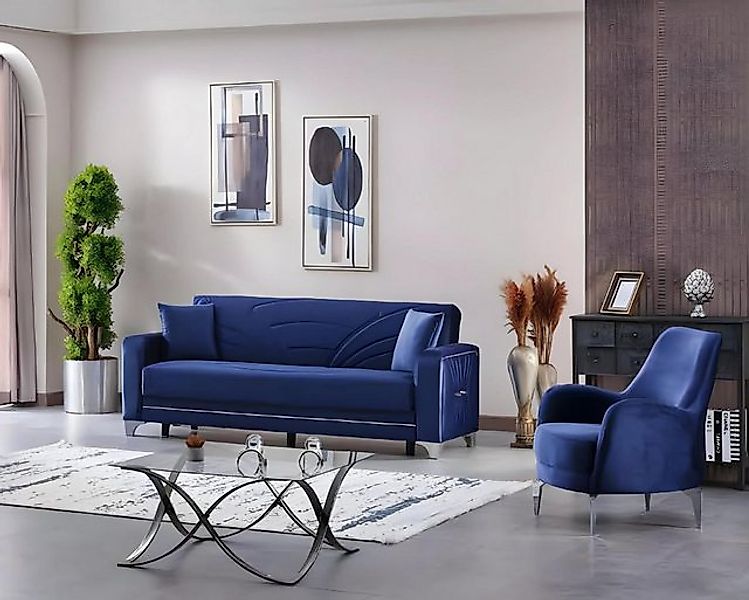 JVmoebel 3-Sitzer Blau Sofagarnitur 2tlg Komplett Wohnzimmer Design Set 3+1 günstig online kaufen