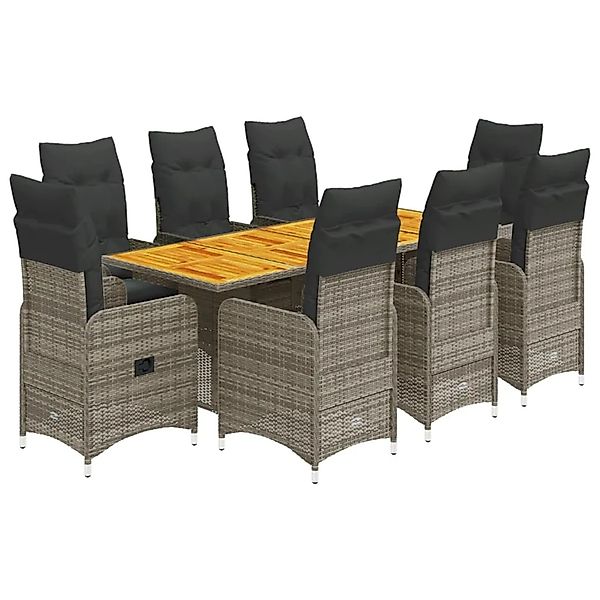 vidaXL 9-tlg Garten-Bistro-Set mit Kissen Grau Poly Rattan Modell 6 günstig online kaufen