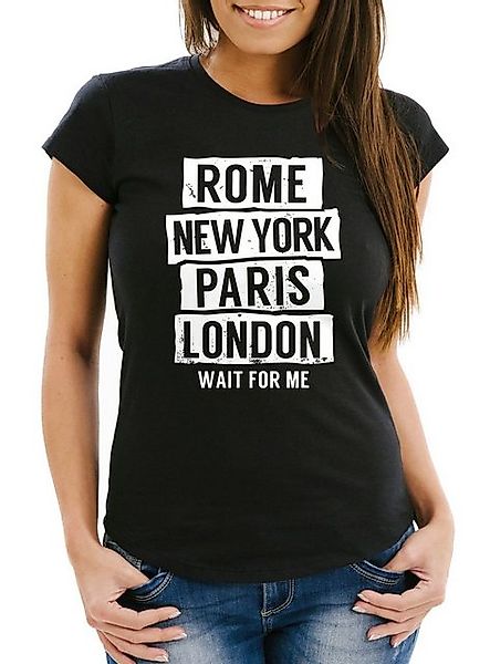 MoonWorks Print-Shirt Damen T-Shirt Rome New York Paris London Wait for me günstig online kaufen