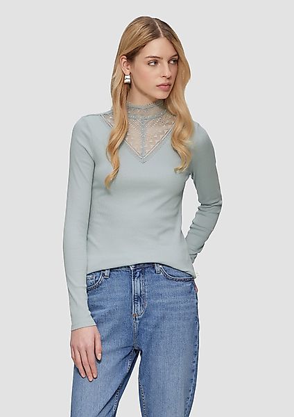 QS Langarmshirt Schmales Rippshirt mit Spitzeneinsatz günstig online kaufen