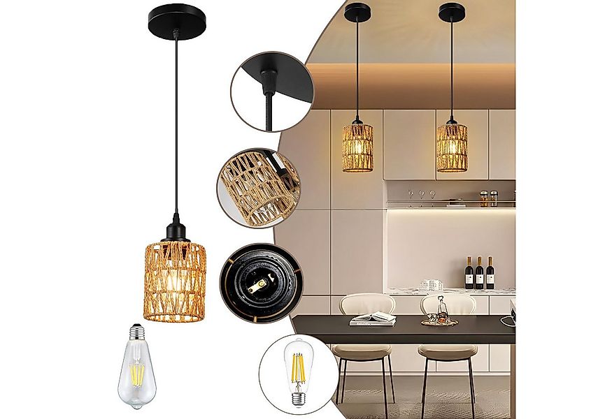 Jibenhome Pendelleuchte Boho Rattan Hängeleuchte 1/3-flammige, Deckenleucht günstig online kaufen