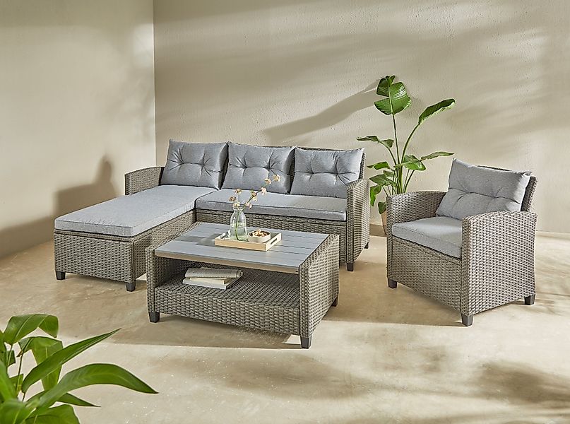 KONIFERA Gartenlounge-Set "Cordoba" Set, 2x Bank, 1x Sessel, 1x Tisch 90x55 günstig online kaufen