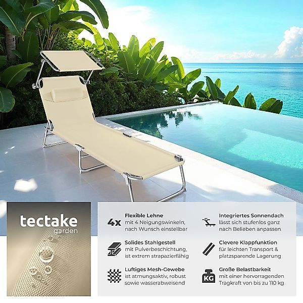 tectake Gartenliege Sonnenliege 4-stufig mit Kopfpolster, günstig online kaufen